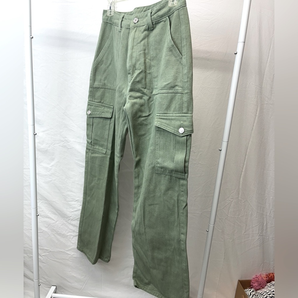 Cider Army Green Olive Cargo Jeans, Wide Leg, Size Medium, Pants